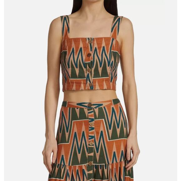 Veronica Beard Top Womens XL Tiffany Cropped Colorful Folkloric Boho Chic Casual - Picture 1 of 11